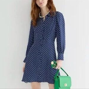 J. Crew Navy and White Polka Dot Long-Sleeve Dress